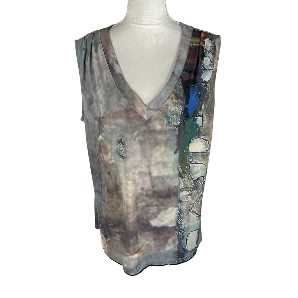 3 Potato Artsy V-Neck Sleeveless Blouse Art to Wear Size Large / XL NEW
